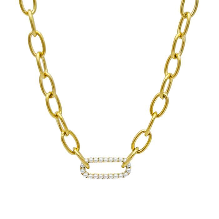 PVD Gold Plated Necklace Jewelry Pearl Link Chain Jewellery Sets Stainless Steel Women′s Necklaces