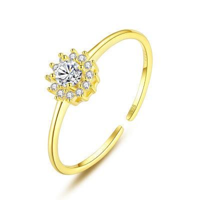 925 Sterling Silver Ring Sunflower with Zircon Adjustable Ring CZ Ring for Women Wedding Anniversary Jewelry
