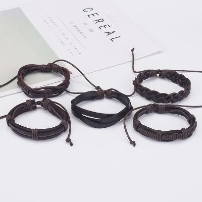 4 Piece Leather Cuff Bracelet for Men and Women Punk Rock Braided Bracelet Via Brown Black Wristband Handmade Bracelet