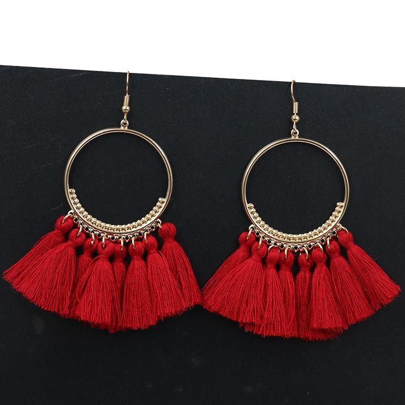 Women Vintage Round Long Drop Tassel Earrings Fashion Jewelry