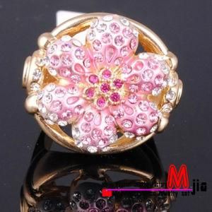 Fashion Zinc Alloy Flower Design Ring with Multicolor Rhinestones (BH0314)