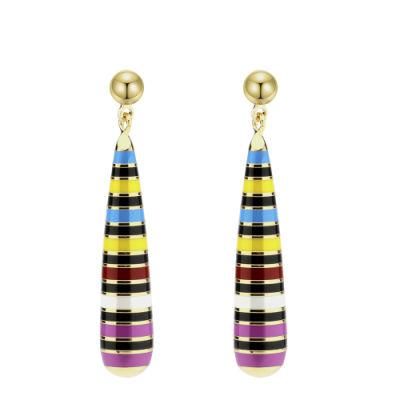 Fashion Jewelry Yellow Gold Colorful Rainbow Enamel Earrings