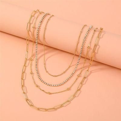 Manufacture New Trendy 4 Rows Elongated Link Chain Cup Chain Choker Necklace for Women&prime; S Fashion Accessories