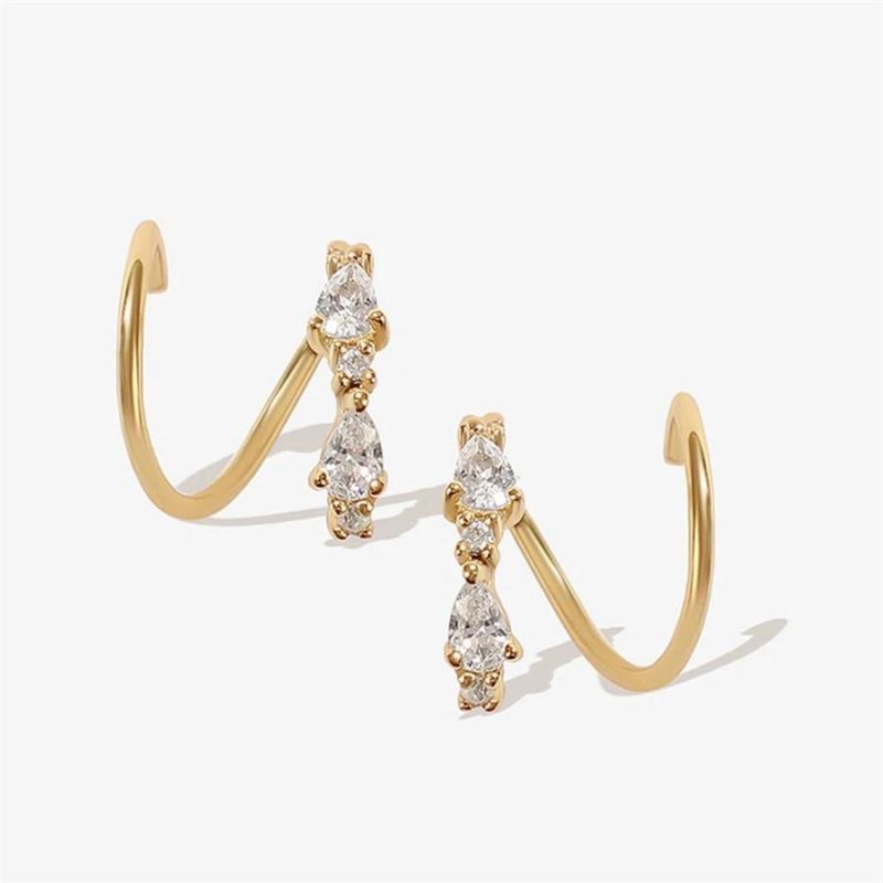 Hot Sale Manufacture Custom Brass Crystal Cubic Twist Earrings for Women Accessories Ear Cuff in 14K Gold Plated Sterling Silver Rose Gold