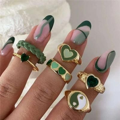 2022 New Trendy 18K Gold Plated Blue Painted Braid Pattern Ring Punk Enamel Heart Statement Band Rings Women Fashion Yingyang Blue/White Ring