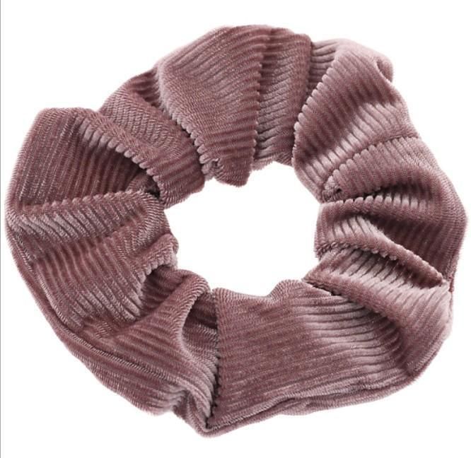 Korean Women Striped Hair Tie Velvet Hair Scrunchies Solid Color Girls Hair Band