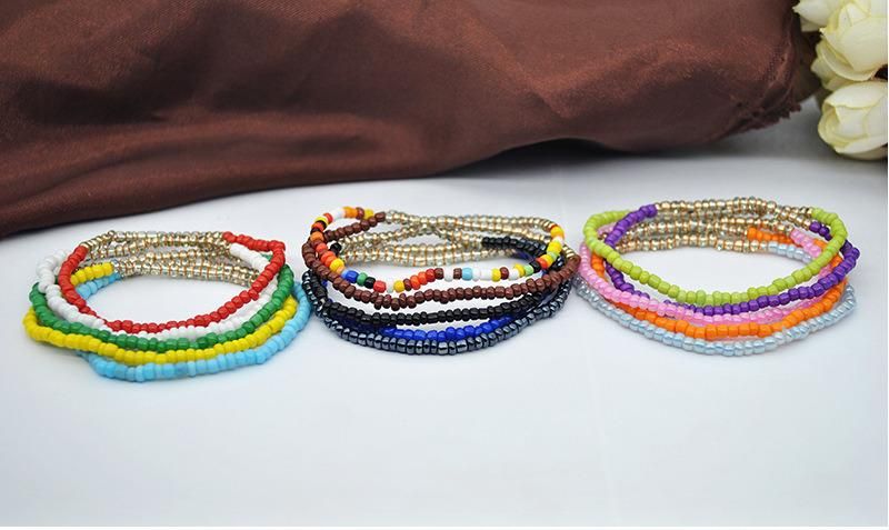 Middle Eastern Indian Style Mixes Colorful Beaded Exaggerated Multilayer Stretch String Measle Beaded Bracelet