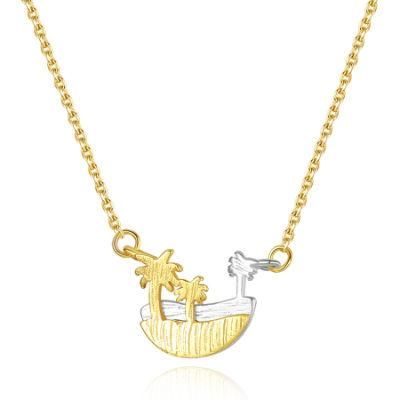 Single Layer Chains Beach and Forrest Silver Pendant Necklace