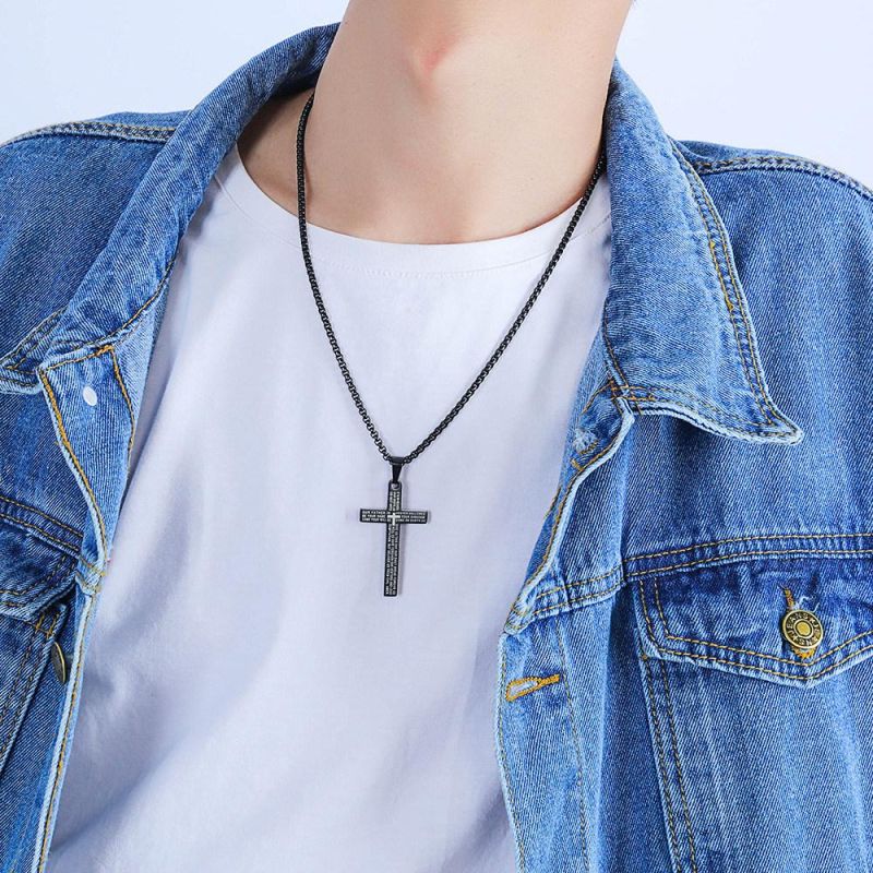 Men′ S Stainless Steel Cross Pendant Necklace with Stainless Steel Chain