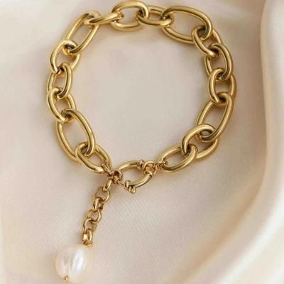 Manufacturer Custom Fashion Jewelry High Quality Non Fade Jewelry Waterproof Stainless Steel Bracelet Gold Plated Chain Pearl Bracelet