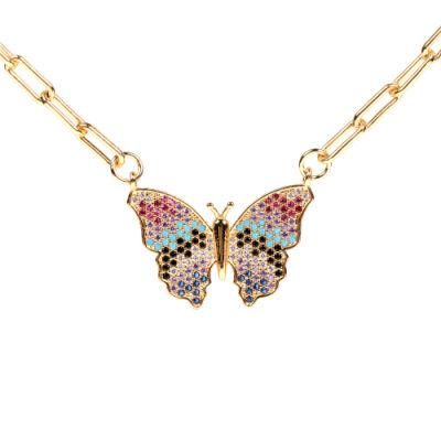 2021 New Design Fashion Full Colorful Crystal out Big Butterfly Necklace for Women
