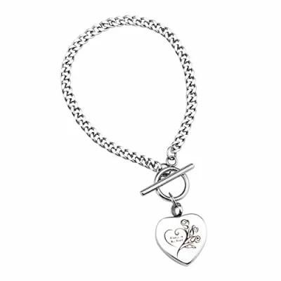 Engrave Heart Pendant Io Clasp Bracelet for Ashes