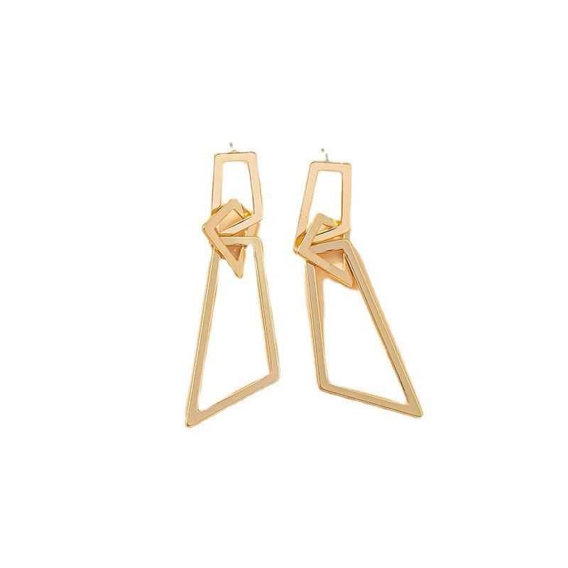 New Design 3 Layers Irregular Geometric Polygon Interlocking Metal Drop Statement Earrings for Women Accessories Jewelry Bijoux