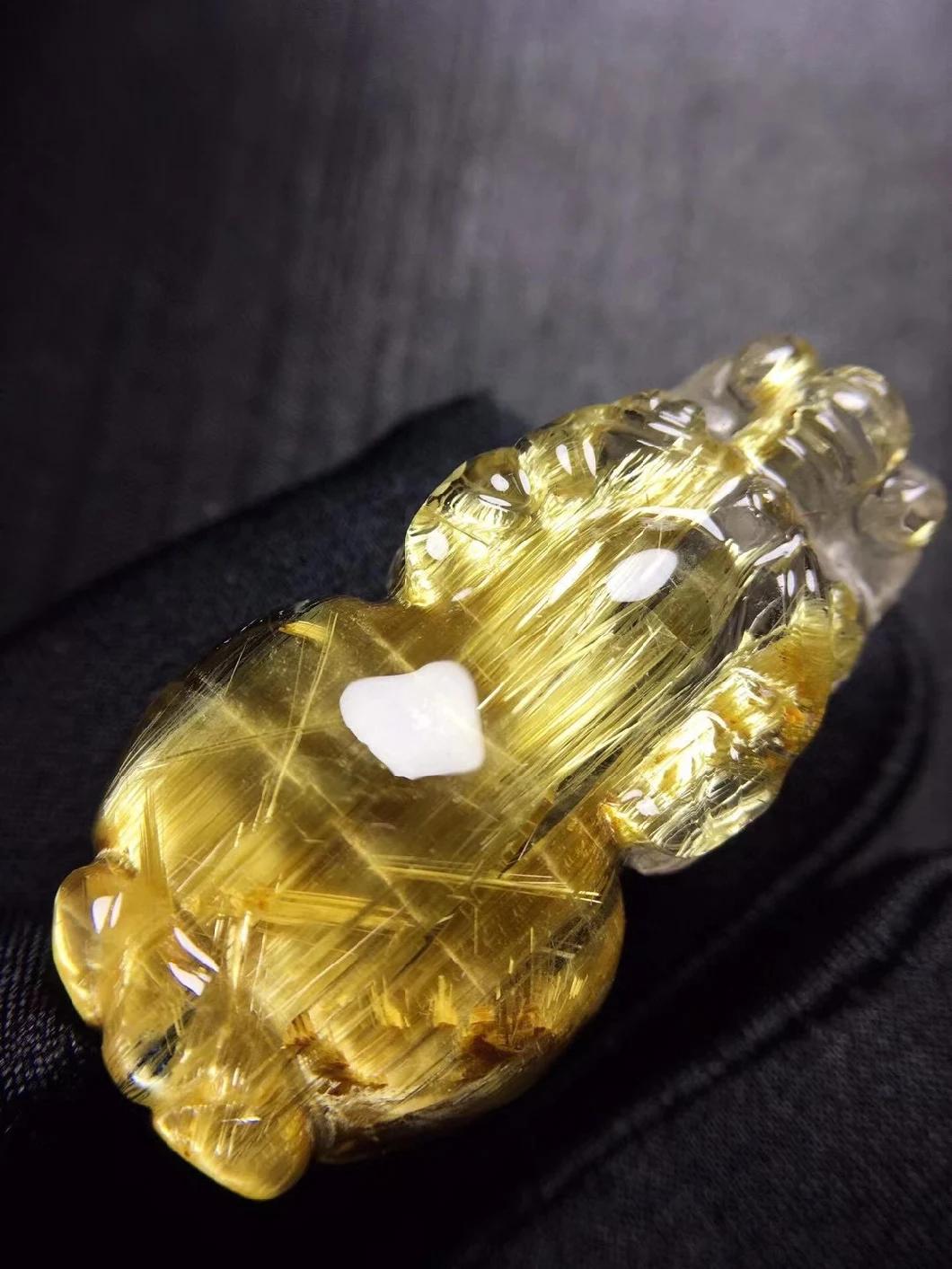 China Gold Rutilated Quartz Brave Troops Pendants Natural Crystal