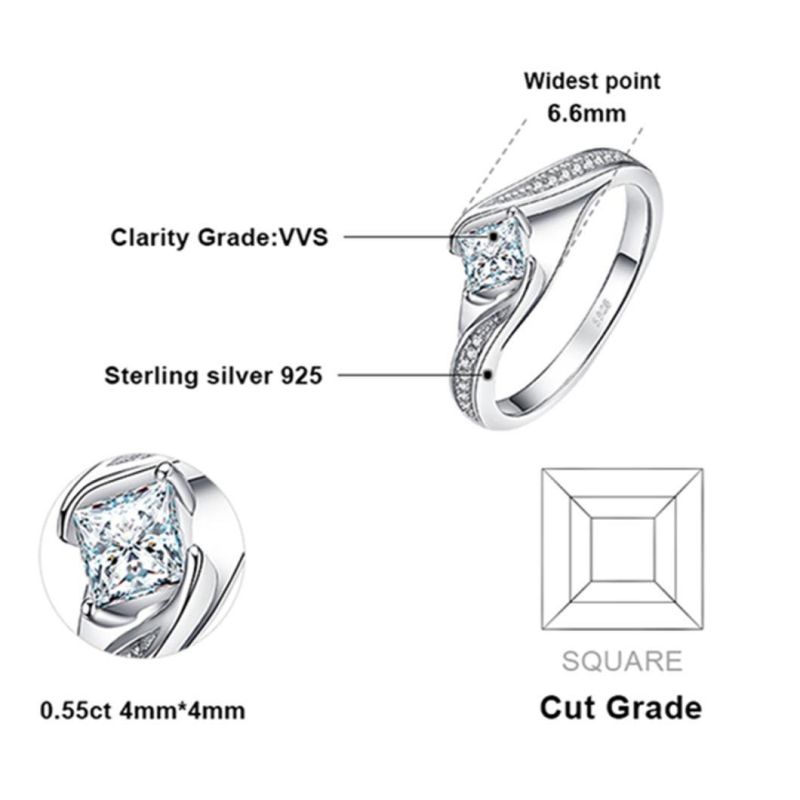 925 Sterling Silver Jewelry Cubic Zirconia Engagement Ring Fashion Jewelry Wholesale