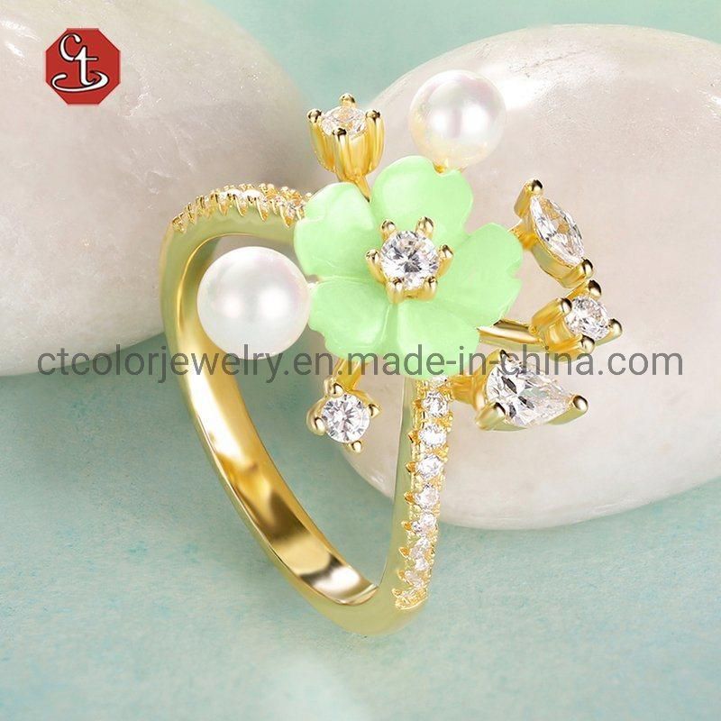 2021 Factory customized fashion jewelry elegant MOP flower silver Ring