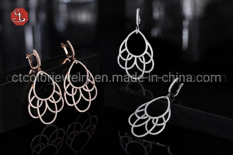 Hollow Out Silver Earring Fashion Drop Earring with AAA+ CZ