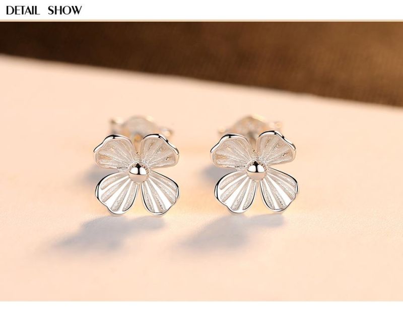 Jewelry Four Leaf Clover Earrings Silver Jewelry Piercing Ear Studs