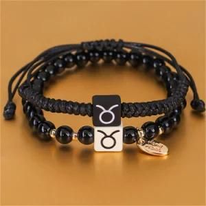 2PCS/Set Handmade Rope Braided Natural Stone Bead Zodiac Bracelets for Women