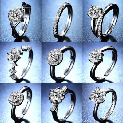 Adjustable Ring Female Six Claw One Carat Imitation Mossangstone Ring