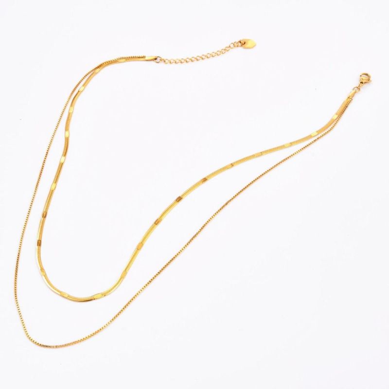 Factory Stainless Steel Jewelry Lady Fashion Layering Box Snake Chain Necklace Gold Plated Custom Jewelry