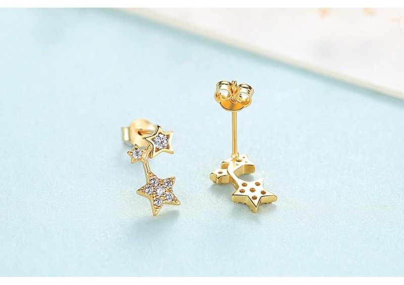 Star-Shaped Geometric Gold-Plated Silver Earrings Stud