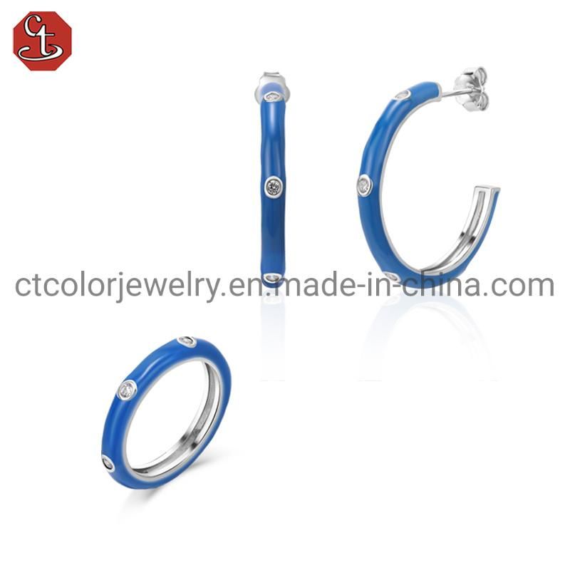 Fashion Jewelry 925 silver and brass blue Enamel Earring for women