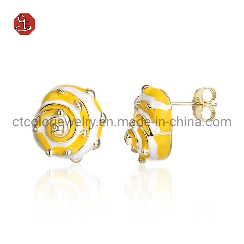 Fashion Jewelry Gold Plated Earring Yellow Enamel  925 Sterling Silver Stud Earrings