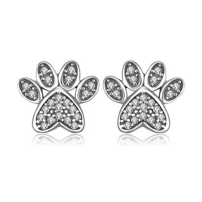 925 Sterling Silver Earrings Dog Paw Earrings Animal Jewelry Brincos Stud Earrings Wholesale Accessories