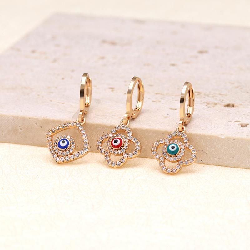 High Quality Zircon Enamel 18K Turkish Blue Evil Eye Earrings