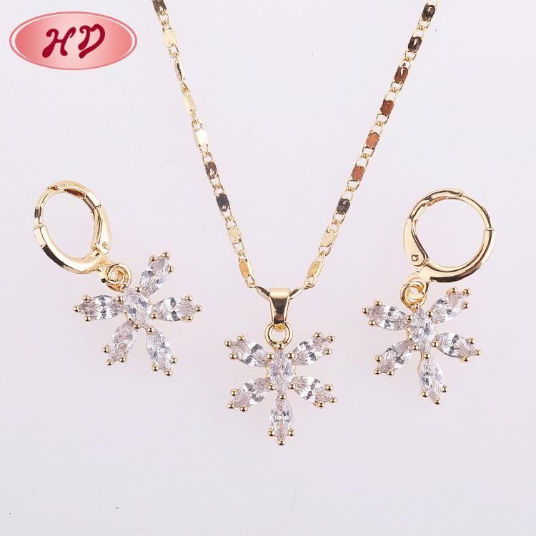 Fashion Wedding Silver Alloy Gold Plated Ring Necklace Earring Jewelry Set with Crystal CZ Pearl