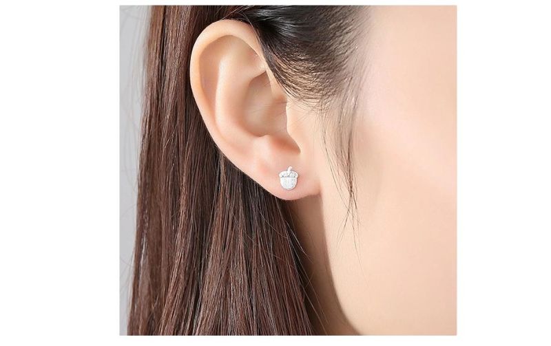 Lovely Squirrel and Pine Cones Design Sliver Ear Stud