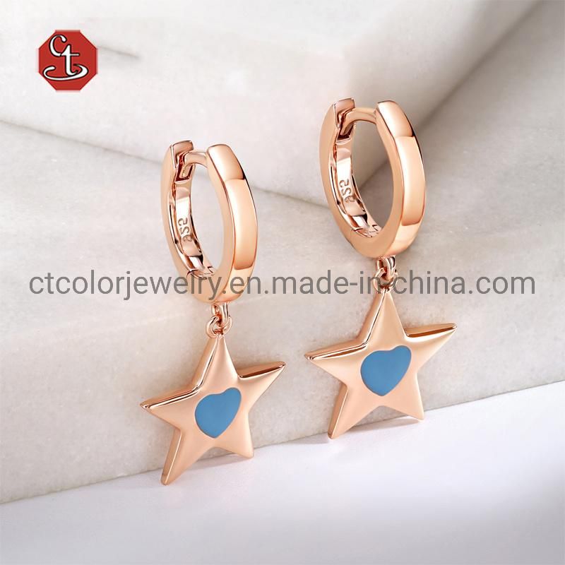 Korean Version Heart Star Earring Fashion 925 Sterling Silver with Enamel Jewelry