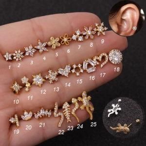 Wholesale Flower Helix Earrings Cartilage Conch Rook Lobe Tragus Stud Rose Gold Color Plants and Animals CZ Cartilage Earring