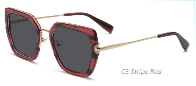Rectangle Geometric Stylish Metal Sunglasses UV Protective Women′s Sunglasses