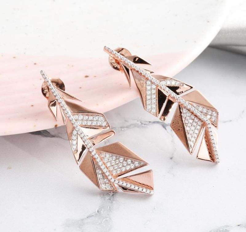 Trendy 2022 Fashion Accessories Factory Wholesale High Quality 925 Silver fashion Jewelry 18K Rose Gold Feather Earring