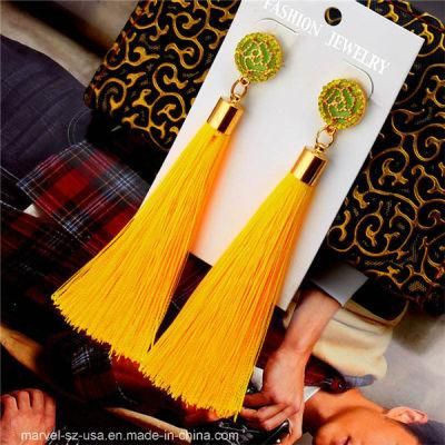 Crystal Silk Fabric Long Tassel Earrings Women Jewelry Fashion Earrings