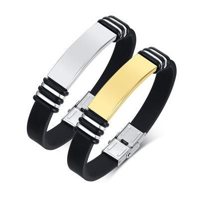 Silicone Titanium Steel Bracelets Men&prime;s Bracelets Personality Lettering