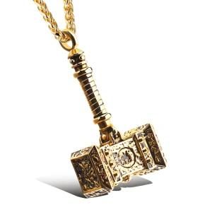 Gold-Plated Stainless Steel Thor&prime;s Hammer Pendant Necklace