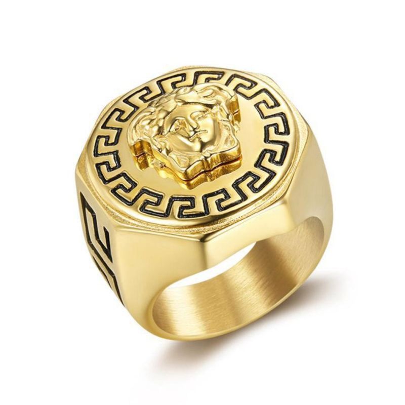 Ancient Greek Mythology Medusa Ring Titanium Steel Tide Brand Gold-Plated Medusa Hip Hop Hiphop Ring for Men Sgmr2625