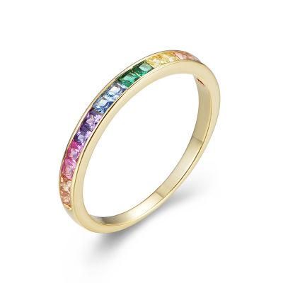Multi Color Rainbow Cubic Zirconia 925 Sterling Silver Jewelry Band Ring