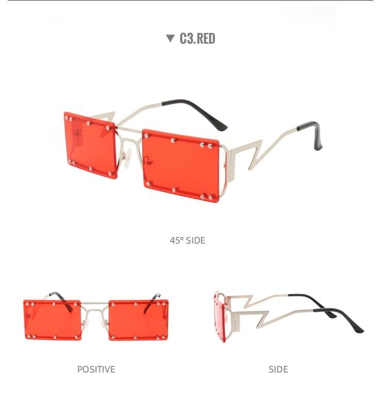 2022 Retro Trendy Unique Women Men Sun Glasses River Luxury Metal Frame Tinted Rectangle Rimless Rivet Sunglasses