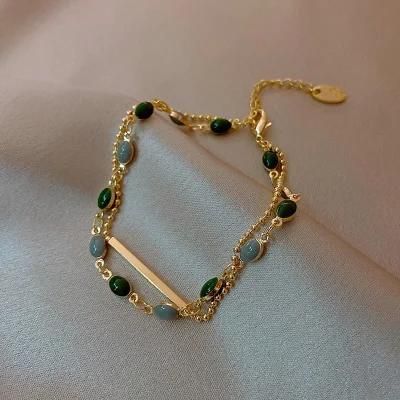Fashion Real Gold Plated Charms Green Crystal Jade Bracelet