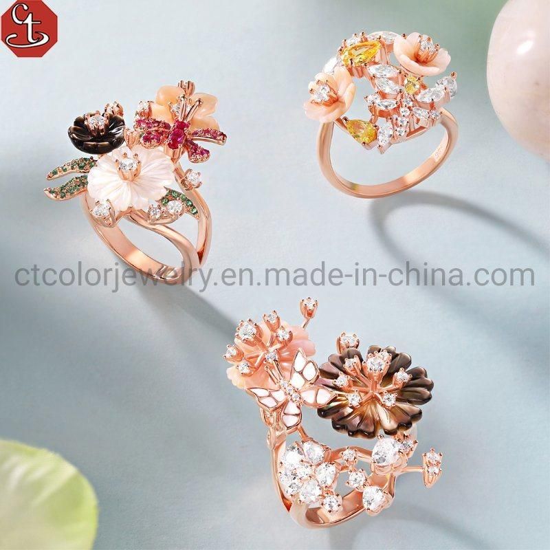 2021 Fashion jewelry Hot sale Flower silver pearl Ring with CZ