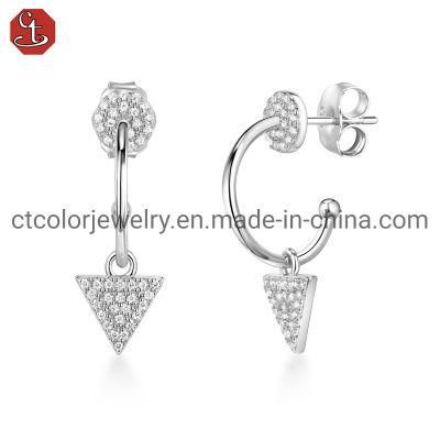 Fashion Jewelry Triangular Pendant Silver and Brass Stud Earring