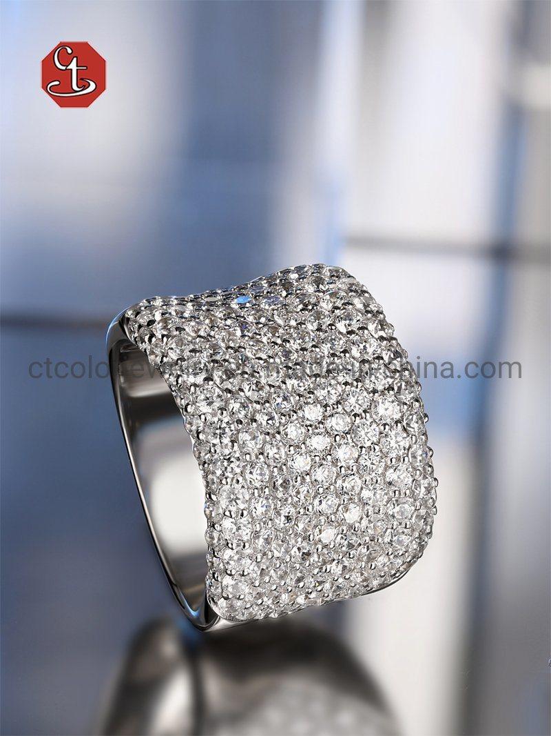 Fashion Jewelry 925 Sterling Silver and Brass Man or Women Jewelry Customized Design classical Luxury New Style Full Pave Set Cubic Zirconia Ring