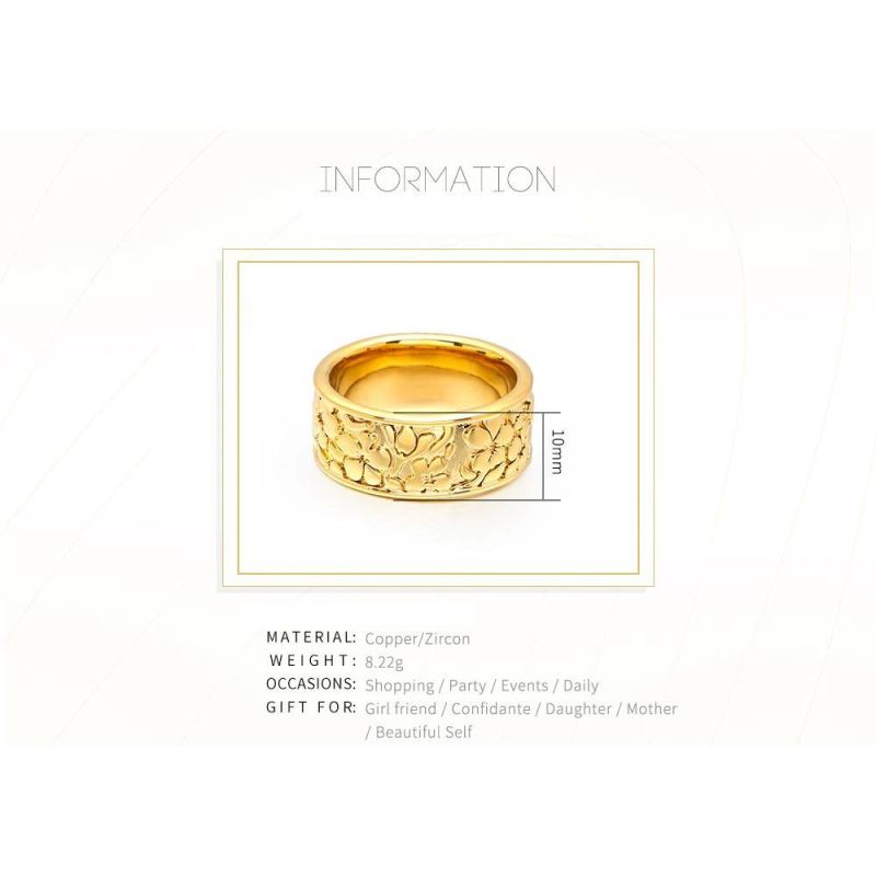 Latest Width Sand Stone Texture Gold Plated Finger Rings Women with Crystal