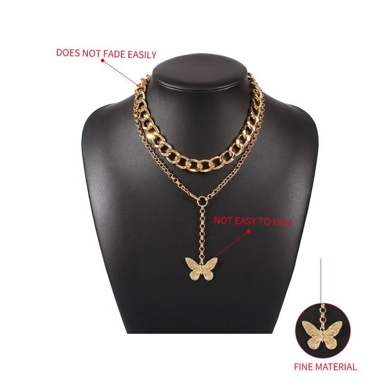 Hot Selling New Design Fashion Jewelry Butterfly Pendant Alloy Chunky Chain Necklace Set