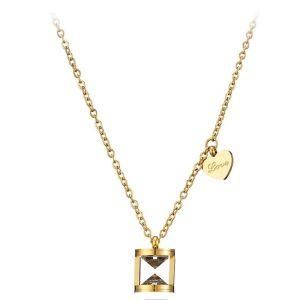 Hourglass of Love Gold Plated Stainless Steel Pendant Necklace with Heart Charm