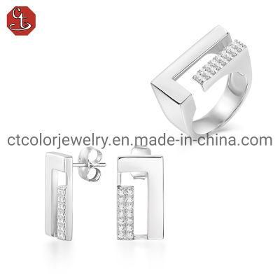 Wholesale for Ladies Women Fashion Jewelry Set 925 Silver and Brass Earring Ring